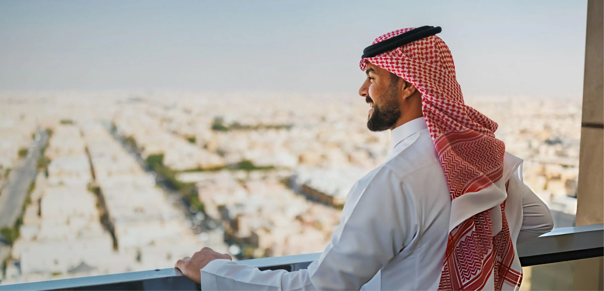 Looking out over Riyadh from a high balcony