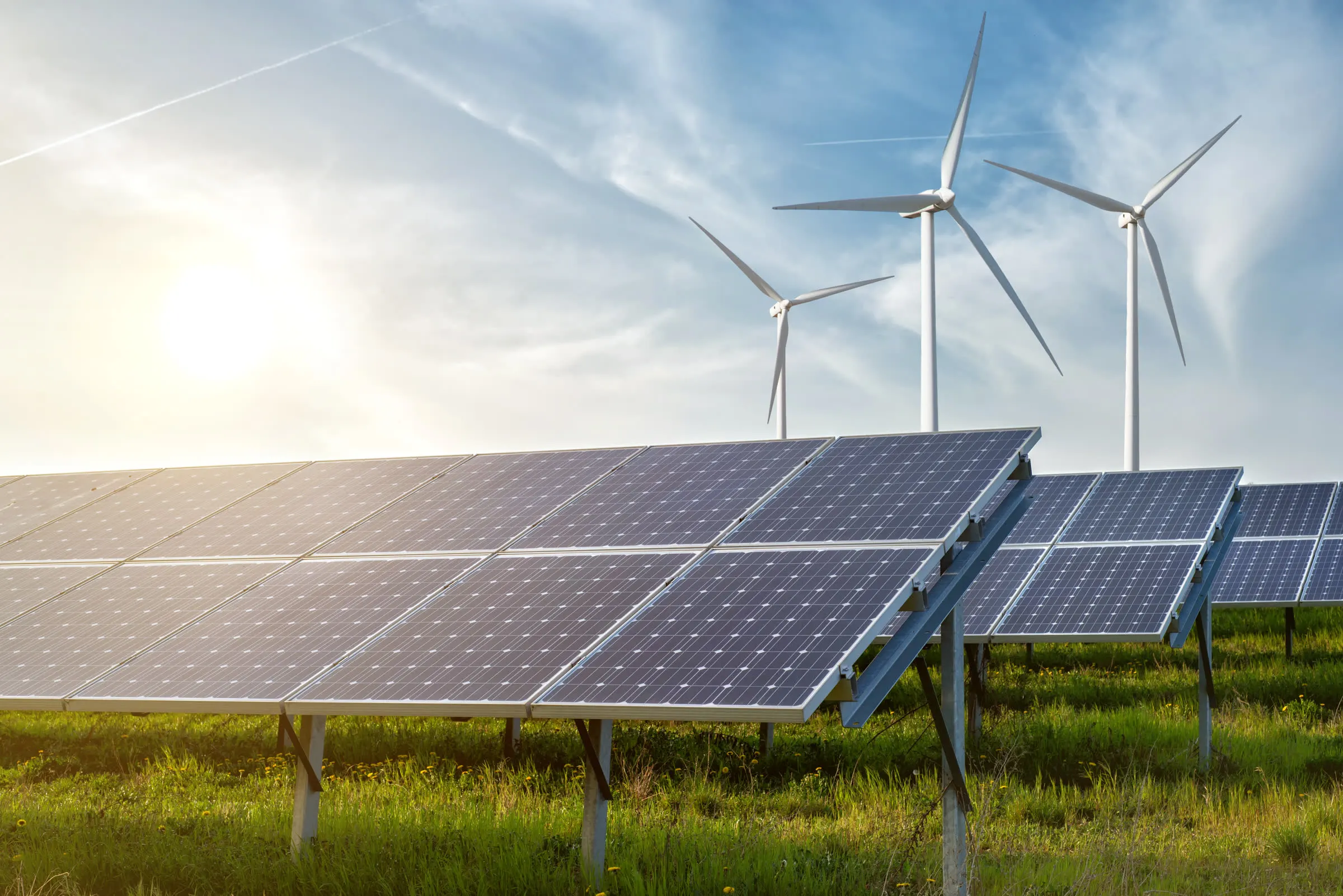 Wind turbines and solar panels