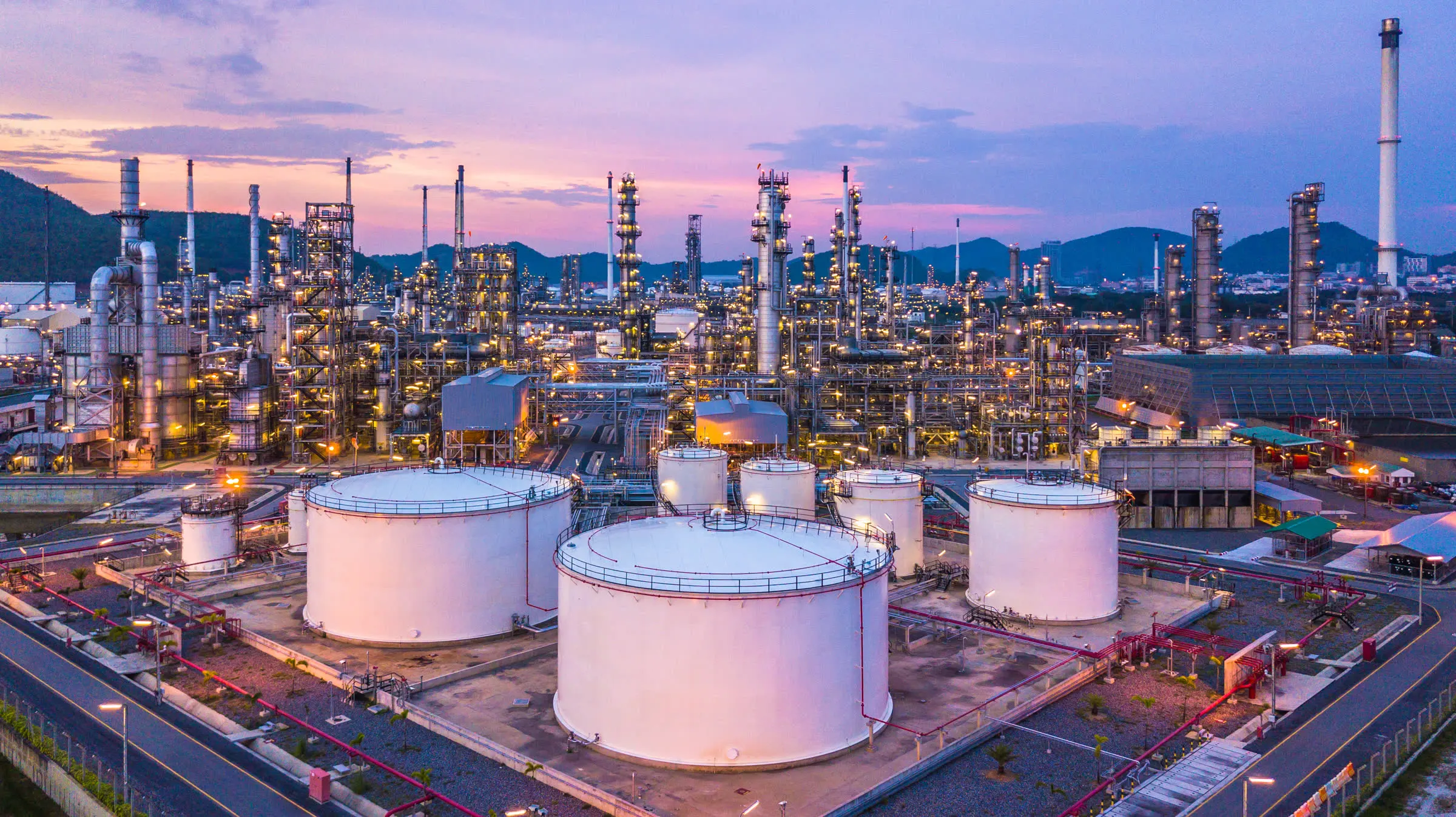 Industrial facility at sunset